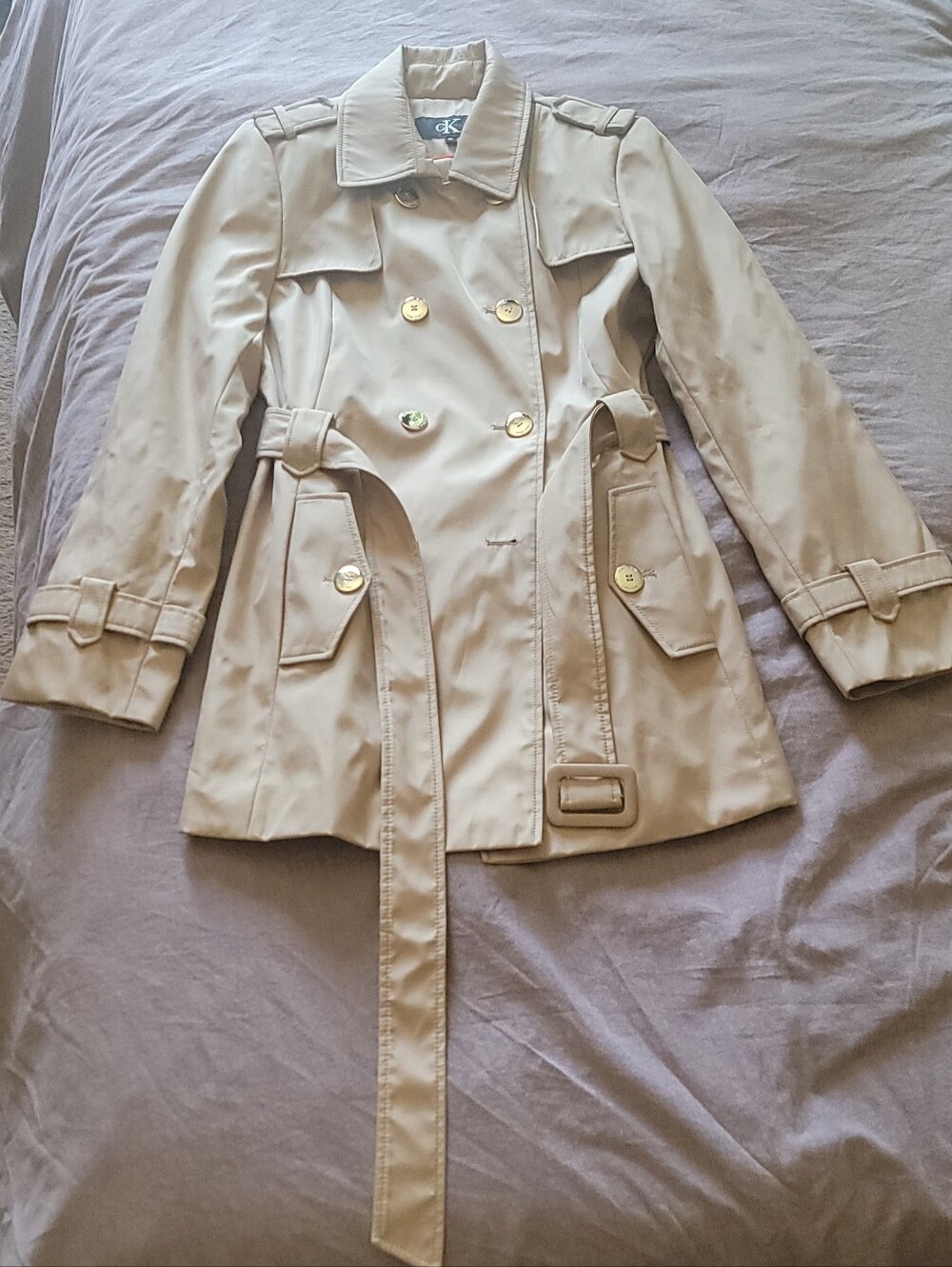 Calvin Klein Light Beige Double-Breasted Trench Coat with Belt